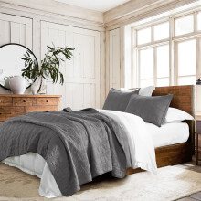 Conjunto de Colcha 100% Algodão HORIMOTE HOME King Size, Cinza Escuro, 3 Peças