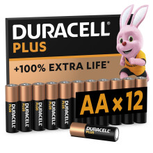 Duracell Plus AA Batteries (12 Pack) - Alkaline 1.5V - Up To 100% Extra Life - Everyday Devices - 0% Plastic Packaging - 10-Year Storage - LR6 MN1500