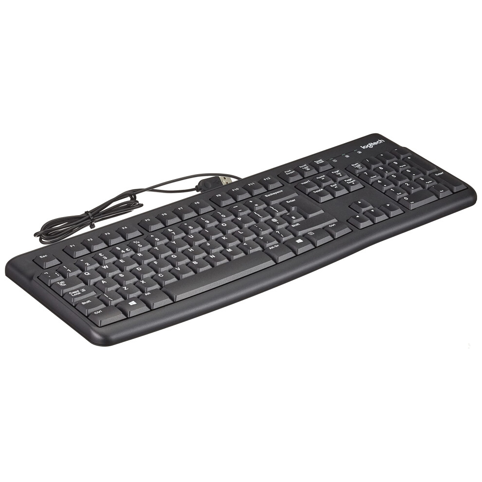 Logitech K120 Wired Business Keyboard for Windows or Linux, USB Plug-and-Play, Full-Size, Spill Curved Space Bar, PC/Laptop, QWERTY UK Layout - Black