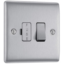 BG Electrical Switched Fused Connection Unit, Fused Spur Switch, Double Pole, Raised and Profile, Round Edges, Nexus Metal, Brushed Steel, 13A, NBS50