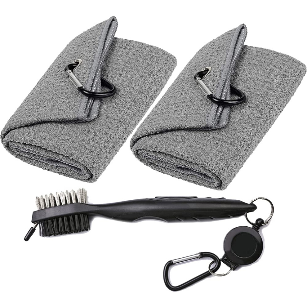 Serviettes de golf Aebor en microfibre gaufr   e     trois volets - Kit de brosses avec nettoyeur de rainures de club et clip - Cadeaux de golf pour