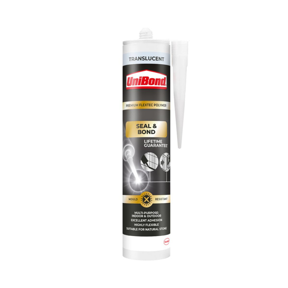 UniBond Seal & Bond Multi-Purpose Sealant, Mould-Resistant Waterproof Sealant, Suitable for Use as Bathroom Sealant, Translucent, 1 x 291g Cartridge