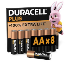 Duracell Plus AA Batteries (8 Pack) - Alkaline 1.5V - Up To 100% Extra Life - Everyday Devices - 0% Plastic Packaging - 10-Year Storage - LR6 MN1500
