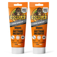 Gorilla Heavy Duty White Grab Adhesive, 200ml Tube (2 Pack) – All-Purpose, Ultra-High Strength & Instantly | 100% Waterproof & Temperature Resistant