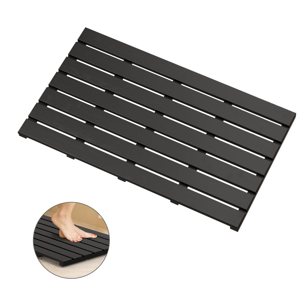 Tappetino Da Bagno In Legno Di Bambù Per Doccia Di Lusso, Antiscivolo, Per Bagno, Per Interni Ed Esterni, Colore: Nero, 31,3 X 40,1 X 1,5 Cm-image