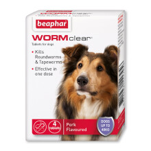 Beaphar | WORMclear Tablets for Dogs up to 40kg | Kills All Common UK Intestinal Tapeworms) | Vet Strength Treatment | Pork-flavoured | 4 tablets