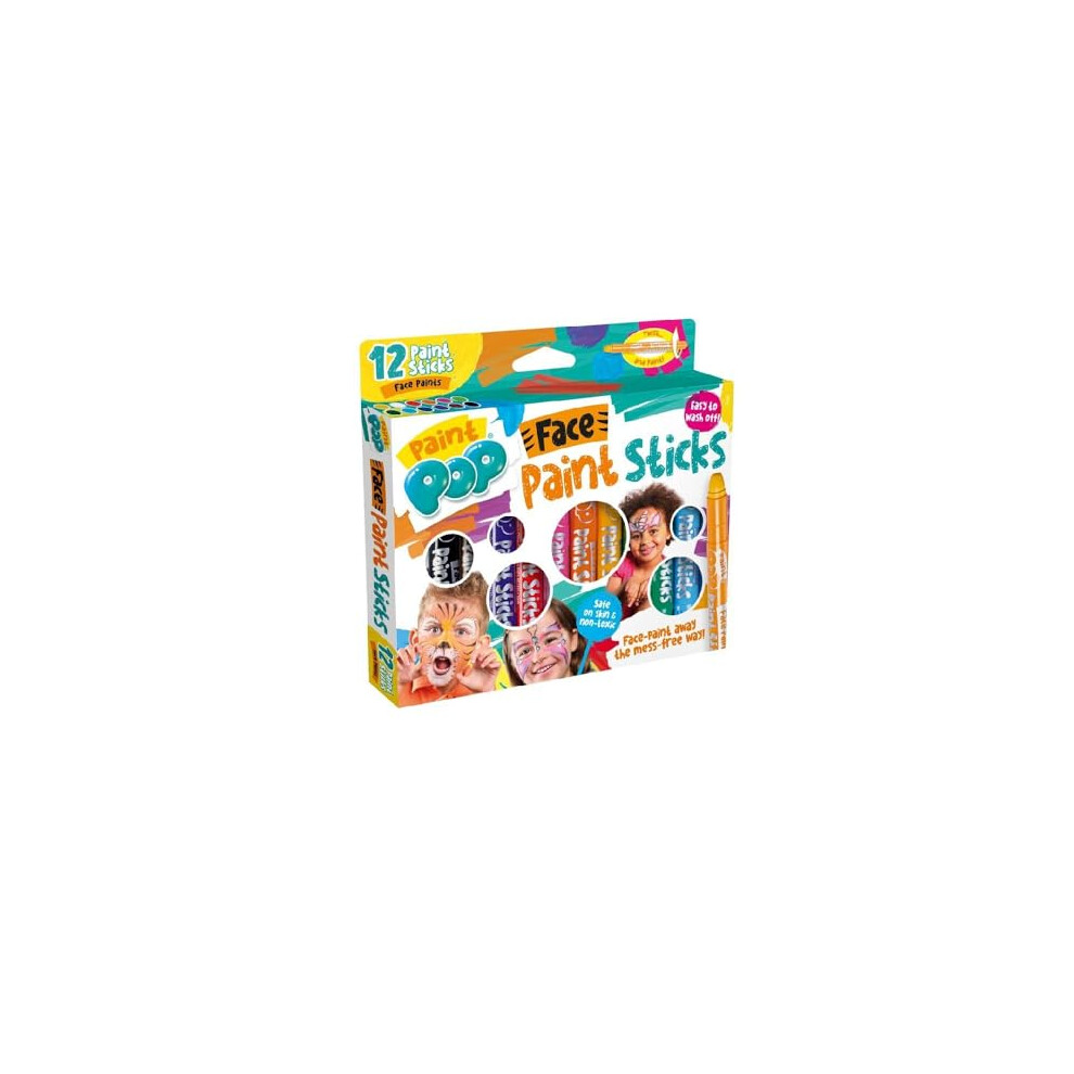 Paint Pop Paint Sticks For Kids - 12 Pack Face Paints Assorted Colours - Twist & Fast Drying Action, Easy Clean Up, Vibrant Colours,25 Milliliters