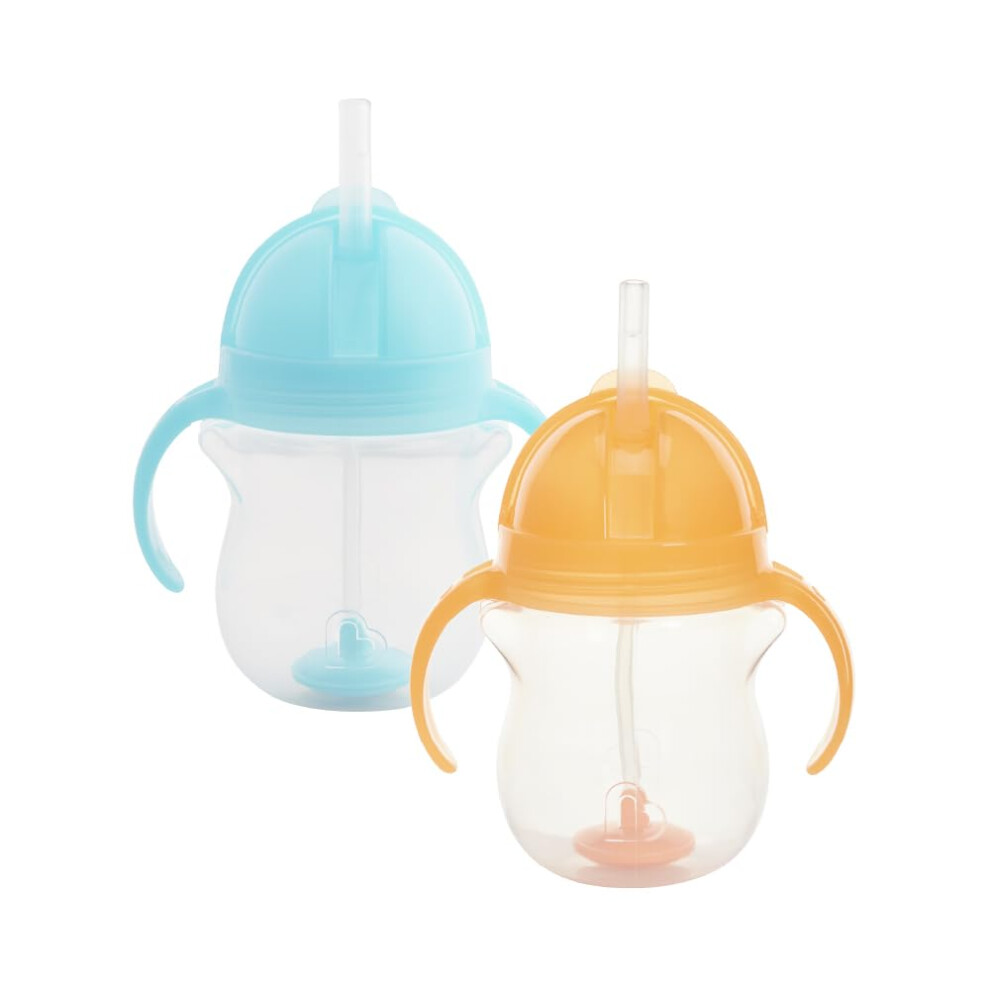 Munchkin Click Lock Tip & Sip Straw Cup Set | Baby Toddler Sippy Cups with Cup| Baby Cup Weighted Baby Bottles -7oz/207 ml | 2 Pack | Blue/Orange
