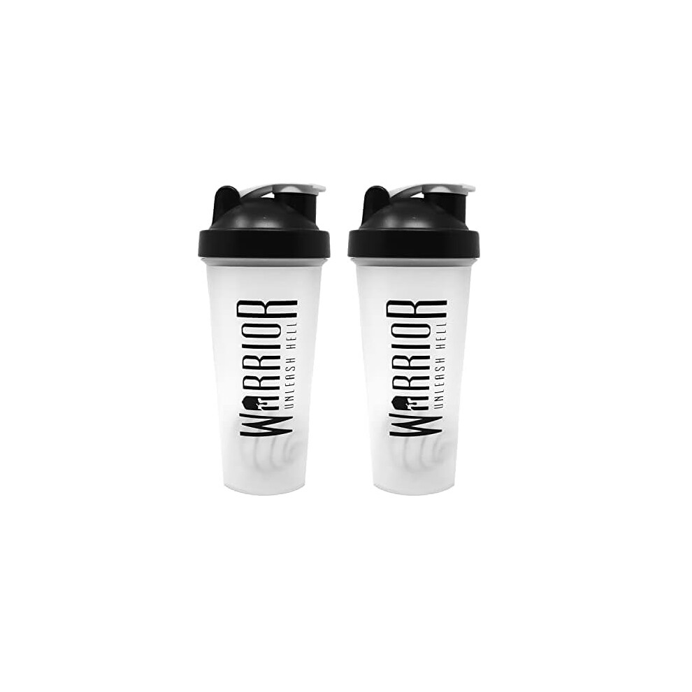 Warrior Protein Shaker Bottle, Includes Wire Mixball Blender – 600ml – Perfect for Mixing Powdered Clear, BPA Free, Dishwasher Safe (Pack of 2)