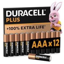 Duracell Plus AAA Batteries (12 Pack) - Alkaline 1.5V - Up To 100% Extra Life - Devices - 0% Plastic Packaging - 10-Year Storage - LR03 MN2400