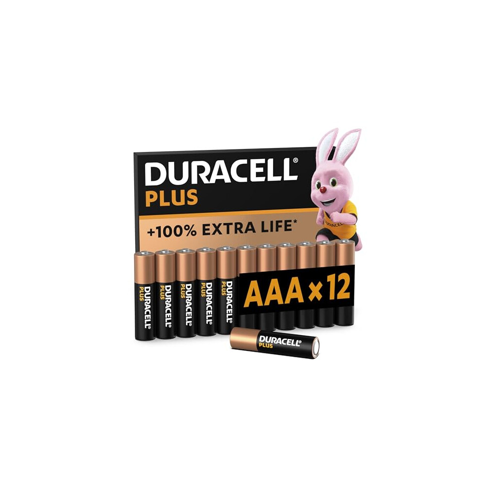 Duracell Plus AAA Batteries (12 Pack) - Alkaline 1.5V - Up To 100% Extra Life - Devices - 0% Plastic Packaging - 10-Year Storage - LR03 MN2400