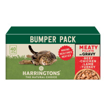Harringtons Complete Wet Pouch Grain Free Hypoallergenic Adult Cat Food Meaty in Gravy Beef, Chicken, Lamb & Turkey - Making Mealtimes Meatier
