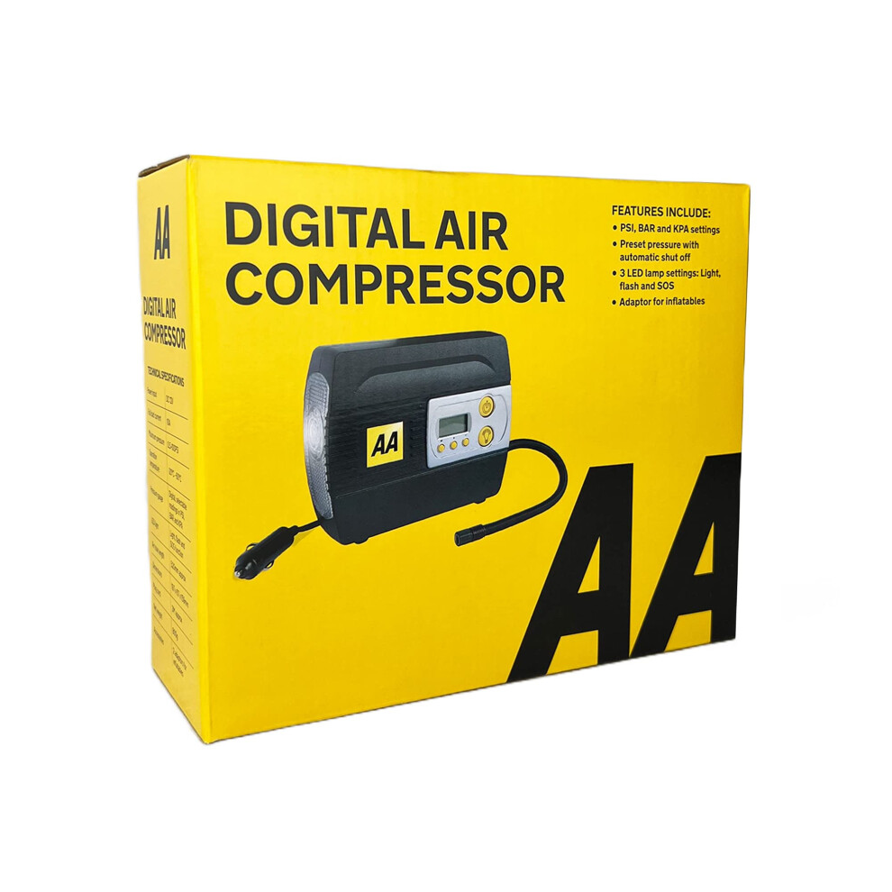 Aa 12V Digital Tyre Inflator Aa5502 Â For Cars Other Vehicles Inflatables Bicycles - Shows Psi Bar Kpa 3-100 Psi Â Includes Adaptors, Black 1014171748394