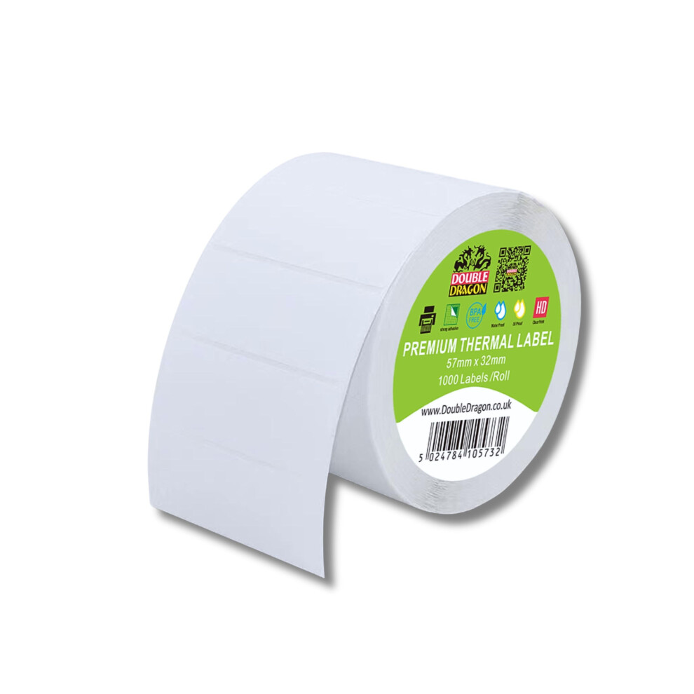 Double Dragon , 57 Mm X 32 Mm, 1000 Thermal Labels On Roll Thermal Printers, Zebra, Munbyn, Rollo, Tsc, Toshiba, Citizen, Eltron And More.
