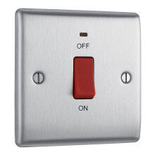BG Electrical Cooker Control Switch Unit with LED Power Indicator, Single Plate, Double Pole, Nexus Metal, Brushed Steel, 45A, NBS74
