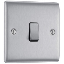 BG Electrical Single Intermediate Wall Light Switch, Raised and Slim Profile, Round Edges, Nexus Metal, Brushed Steel, 20A, 16AX, NBS13