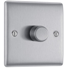 BG Electrical Intelligent Single Wall Dimmer Switch, 2 Way, Raised Profile, Round Edges, Nexus Metal, Brushed Steel, 200W, NBS81