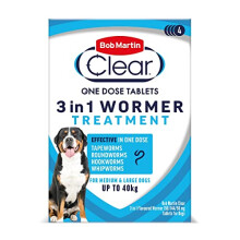 Bob Martin Clear 3-in-1 Wormer for Dogs (4 Tablets) - For Small, Medium and Large Dogs up to 40kg, Clinically Proven Treatment