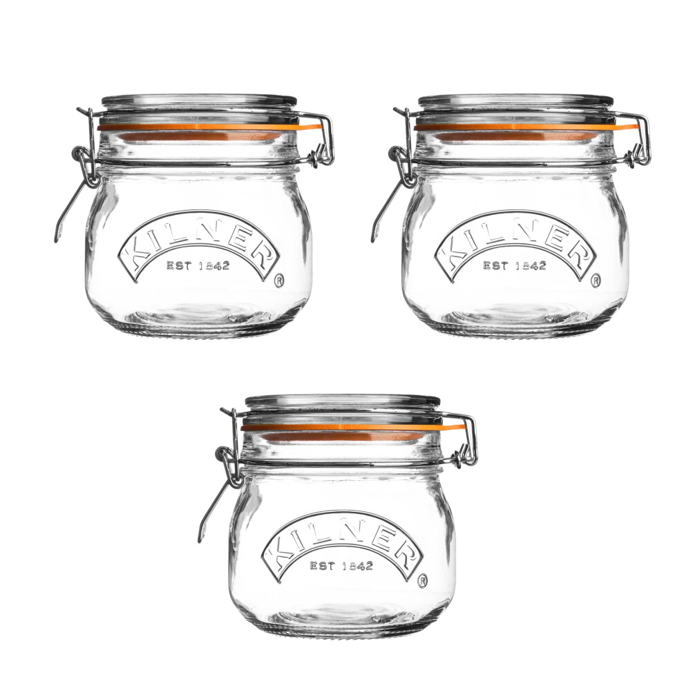 Photos - Other Tableware Kilner Set of 3 Round Clip Top Jars 0.5 Litre Airtight Glass Storage Jars for Preserving Jams Dry Foods Reusabl (3 x 500 ml)