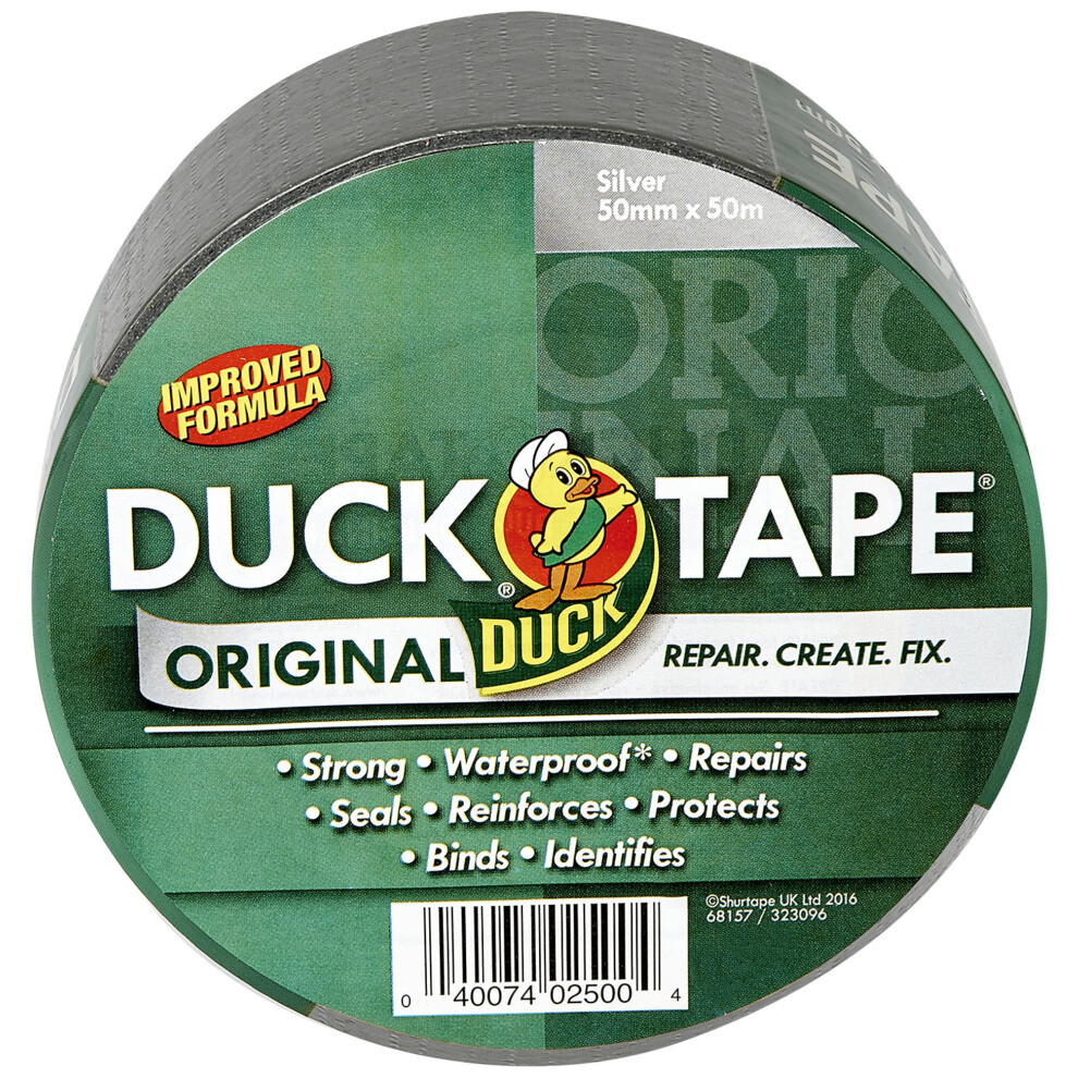 Duck Tape Original Silver, 50Mm X 50M, Improved Formula High Strength Waterproof Gaffer And Duct Adhesive Cloth Repair Tape 1014171749575