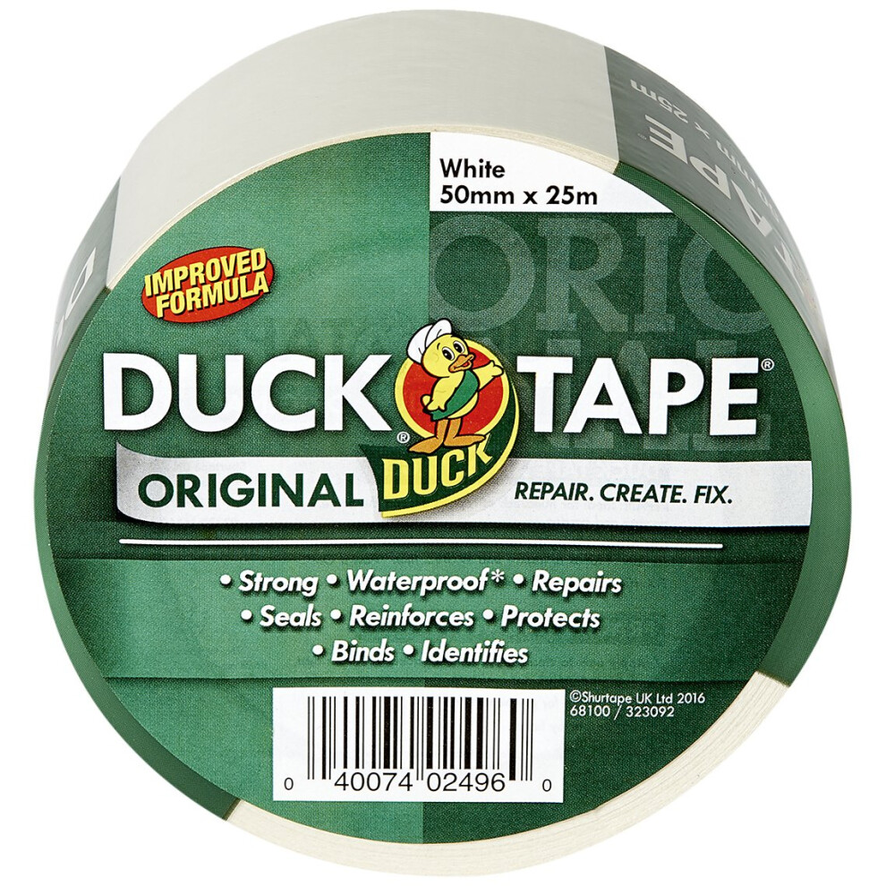 Duck Tape Original White, Improved Formula High Strength Waterproof Gaffer And Duct Adhesive Cloth Repair Tape 50Mm X 25M