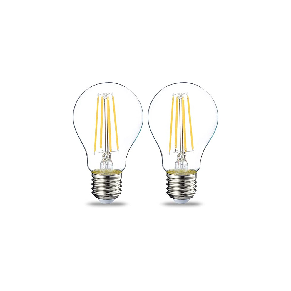 Amazon Basics LED E27 Edison Screw Bulb, 7W (Equivalent to 60W), Clear Filament, Warm White, Non Dimmable, (Pack of 2)