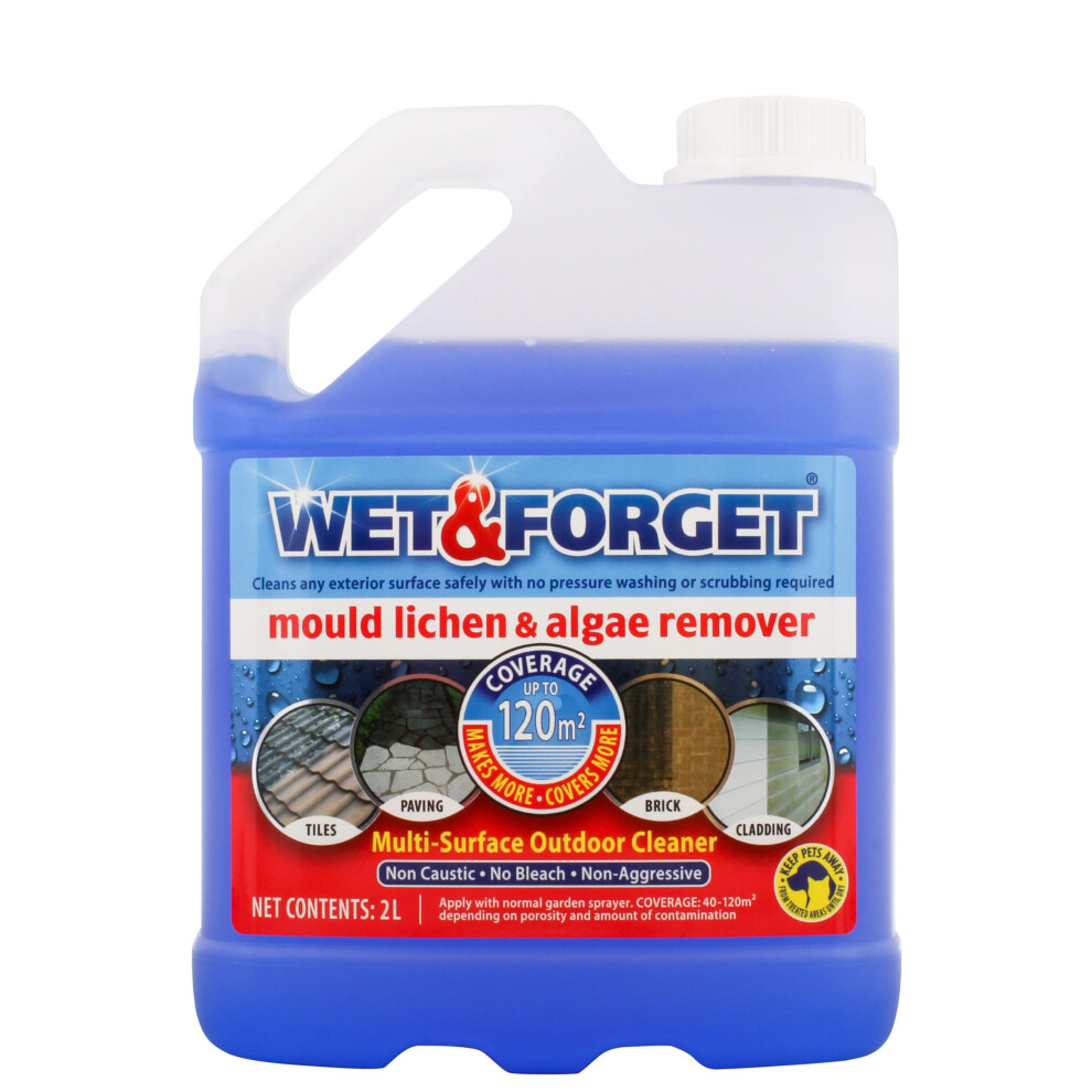 Wet & Forget Mould, Lichen & Algae Remover, Outdoor Cleaning Solution, Black Mould Remover, Bleach Free, 2 Litre