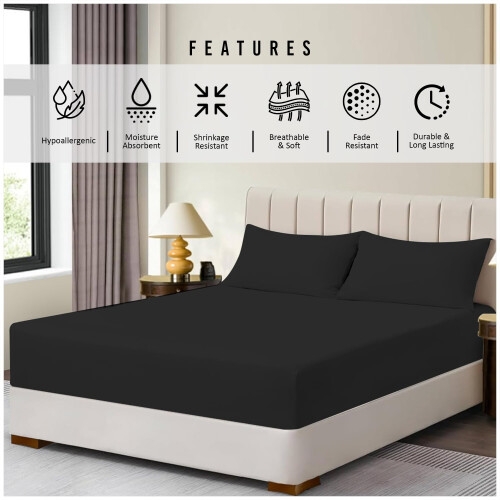 Super Dreamer Fitted Sheet Single Bed - Black Bedding Sheet - Plain Dyed Microfiber Bedsheets (11795933) 2