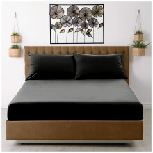 Super Dreamer Fitted Sheet Single Bed - Black Bedding Sheet - Plain Dyed Microfiber Bedsheets (11795933)