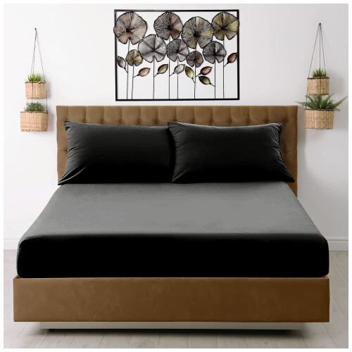 Super Dreamer Fitted Sheet Single Bed - Black Bedding Sheet - Plain Dyed Microfiber Bedsheets (11795933)