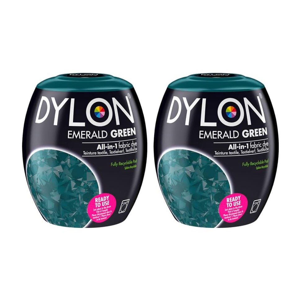 DYLON Washing Machine Fabric Dye Pod for Clothes & Soft Furnishings, 350g – Emerald Green (Pack of 2)