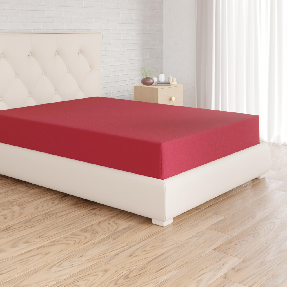 Amazon Basics Soft Microfibre Fitted Sheet, Deep Pocket 12 inch (30 cm), 160 x 200 x 30 cm, Burgundy