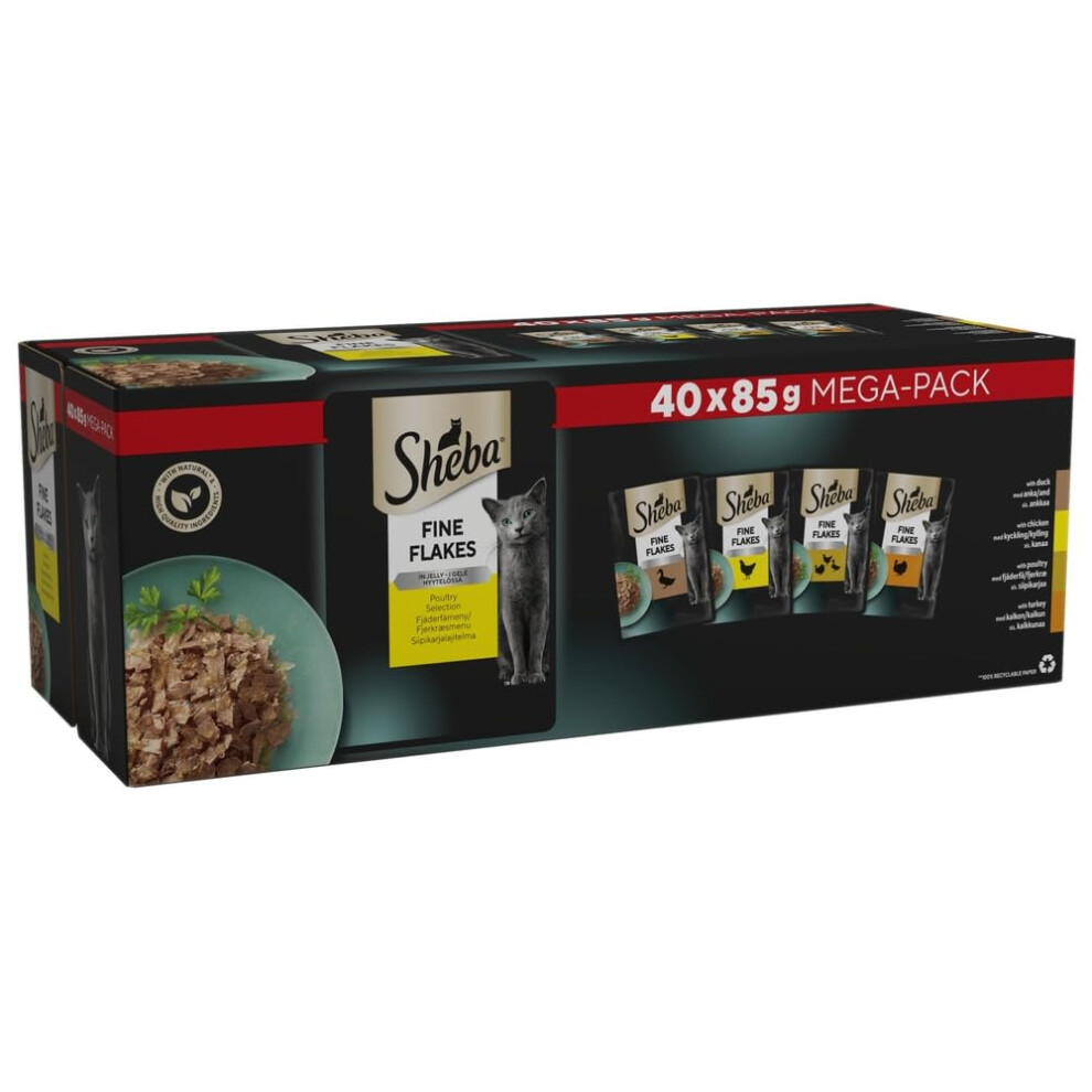 SHEBA - Adult Wet Cat Food Pouches- 40 x 85 g - Poultry - Bulk Cat Food Megapack - 40 Jelly Pouches