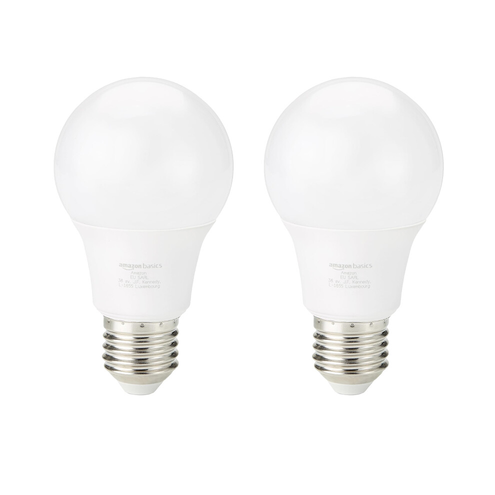 Amazon Basics LED E27 Edison Screw Bulb, 8W (equivalent to 60W) Warm White, Non-Dimmable (2-Pack)