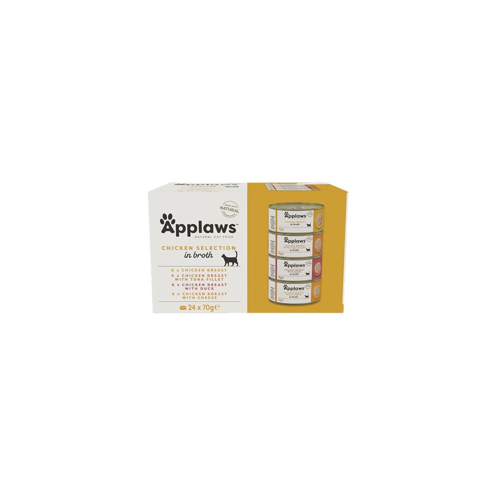 Applaws 100% Natural Wet Cat Food, Multipack Chicken Selection In Broth 70G Tin (24 X 70G Tins)