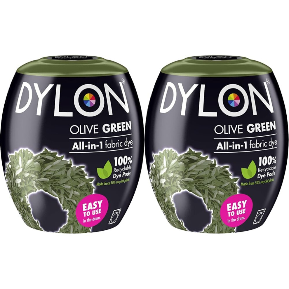 DYLON Washing Machine Fabric Dye Pod for Clothes & Soft Furnishings, 350g – Olive Green (Pack of 2)