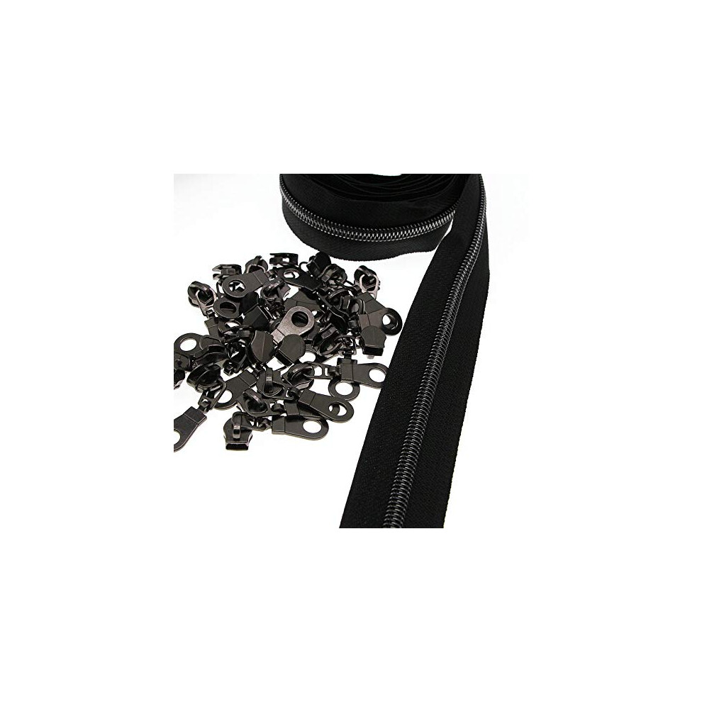 The Yard - 5 Cerniere In Nichel Nero Metallizzato, 9,1 M, Con 25 Tiranti Per Cerniera In Metallo, Per Fai Da Te, Cucito, Artigianato, Sacchetti Di Ricambio Shunli-image