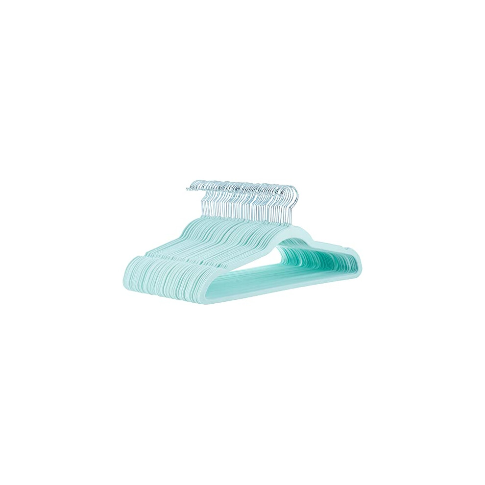 Amazon Basics Slim, Velvet, Non-Slip Suit Clothes Hangers, Mint Green/Silver - Pack of 50