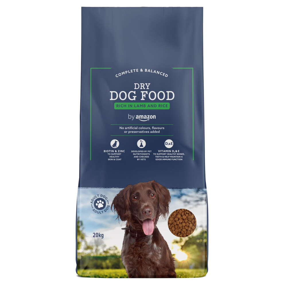 By Amazon - Complete Dry Dog Food For Adult Dogs, Rich In Lamb And Rice, 1 Pack Of 20Kg