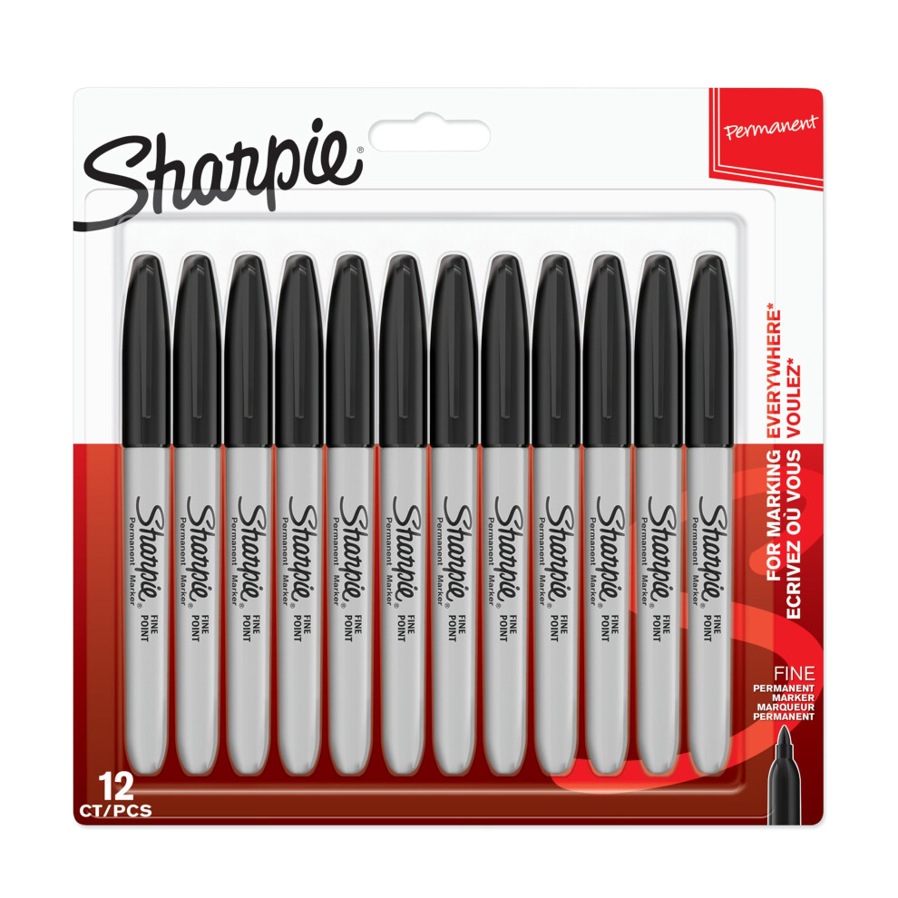 Sharpie Permanent Markers | Fine Point For Bold Details | Ink | 12 Marker Pens Black
