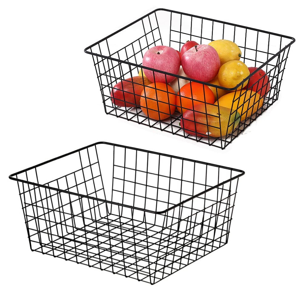 Aeggplant Kitchen Wire Baskets Farmhouse Decor Metal Food Storage Organizer Household Refrigerator Bin With Built-In Handles For Cabinets Pantry Bathr