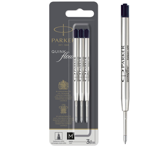 Parker Parker Ballpoint Pen Refills, Medium Point, Black QUINKflow Ink, 3-Count Pack