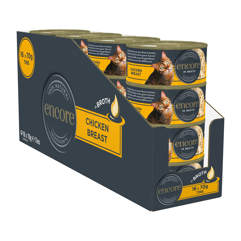 Encore 100% Natural Wet Cat Food, Chicken Breast In 70G Tin, (Pack Of 16)