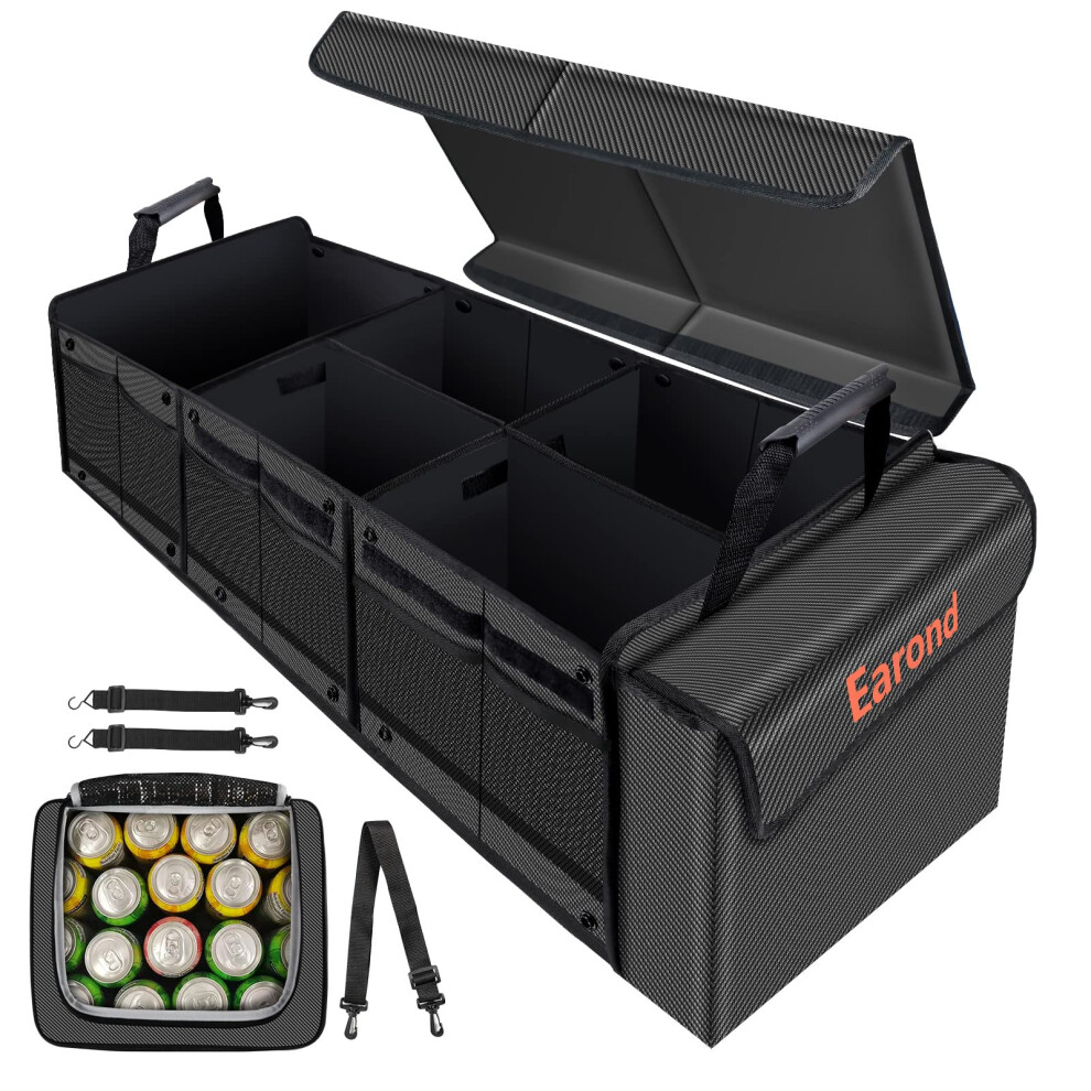 Earond Car Trunk Organizer With Portable Leakproof Cooler Bag Foldable Cover Adjustable Securing Straps Collapsible For Car Suv Truck And Other Vehicl 750948680351