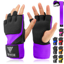 Wyox Gel Quick Hand Wraps til boksning MMA Kickboxing - EZ -OFF & ON - Polstret knok med håndledsindpakning for mænd Kvinder ungdom (Purple X -Sm