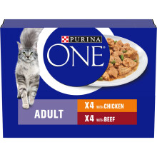 Purina ONE Adult Cat Food Chicken and Beef 8x85G, Pack of 5