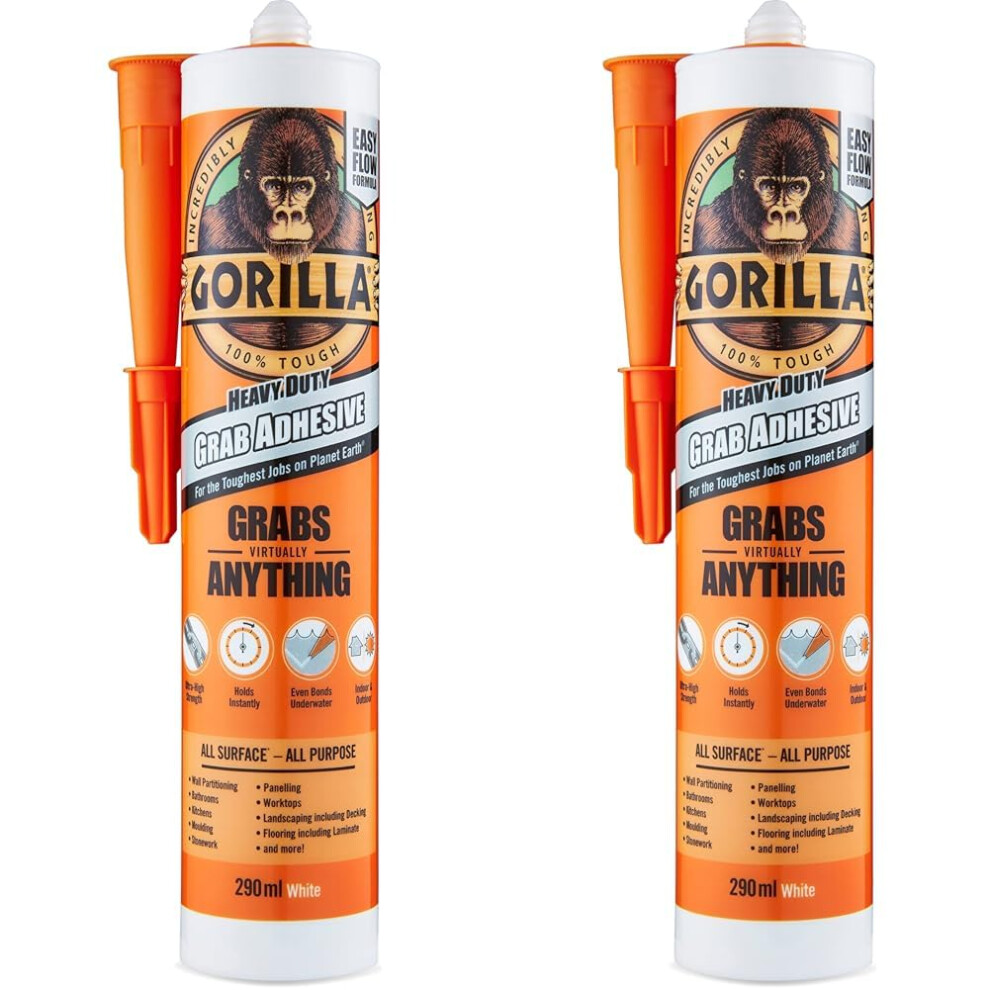 Gorilla Heavy Duty Grab Adhesive White 290ml (Pack of 2)