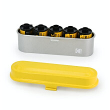 Kodak Film Case - For 5 ruller med 35 mm film - kompakt retro st?lkasse for at sortere og beskytte filmruller (film er ikke inkluderet) gule retr