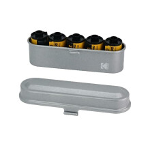 Kodak Film Case - For 5 ruller med 35 mm film - kompakt retro st?lkasse for at sortere og beskytte filmruller (s?lv) (film er ikke inkluderet)