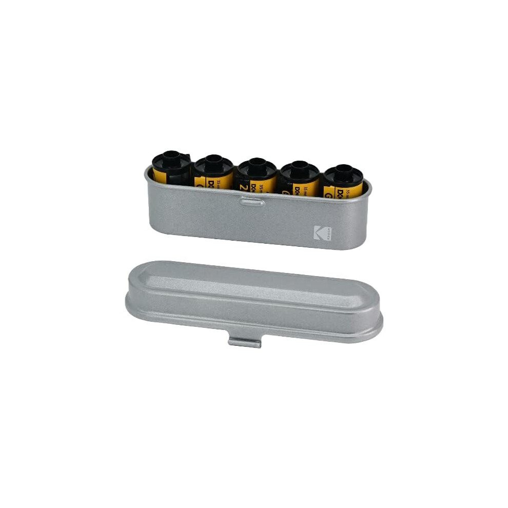 KODAK Film Case - for 5 Rolls of 35mm Films - Compact  Retro Steel Case to Sort and Safeguard Film Rolls Silver Film is not Included